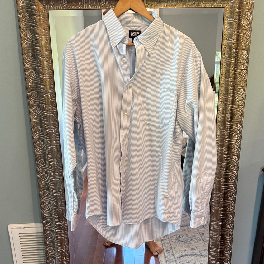 Lands' End Men's Light Blue Pinstripe Shirt